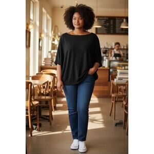 Splendid Black Dolman Sleeve Oversized Knit Top Large Batwing Cozy Chic